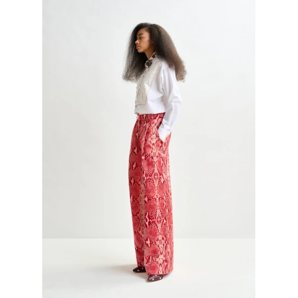 beige and red embroidered lace-panel cotton shirt - Essentiel Antwerp Shirts - Colorful Belgian Design - Shop at Luxury Shoes 