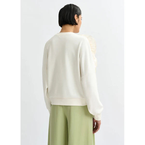 Essentiel Antwerp White cotton-blend sweatshirt with ruffle details - Essentiel Antwerp Shirts - Colorful Belgian Design - Shop at Luxury Shoes 
