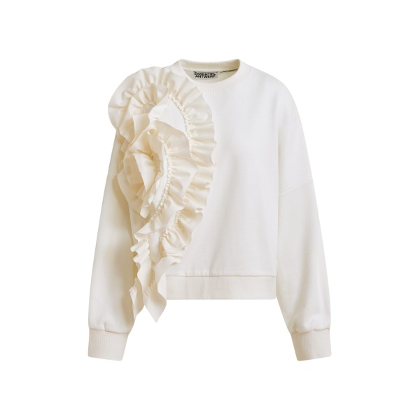 Essentiel Antwerp White cotton-blend sweatshirt with ruffle details - Essentiel Antwerp Shirts - Colorful Belgian Design - Shop at Luxury Shoes 