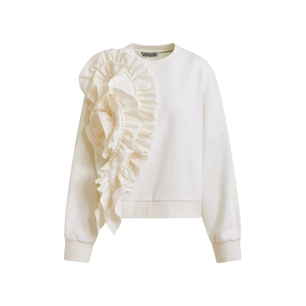 Essentiel Antwerp White cotton-blend sweatshirt with ruffle details - Essentiel Antwerp Shirts - Colorful Belgian Design - Shop at Luxury Shoes 
