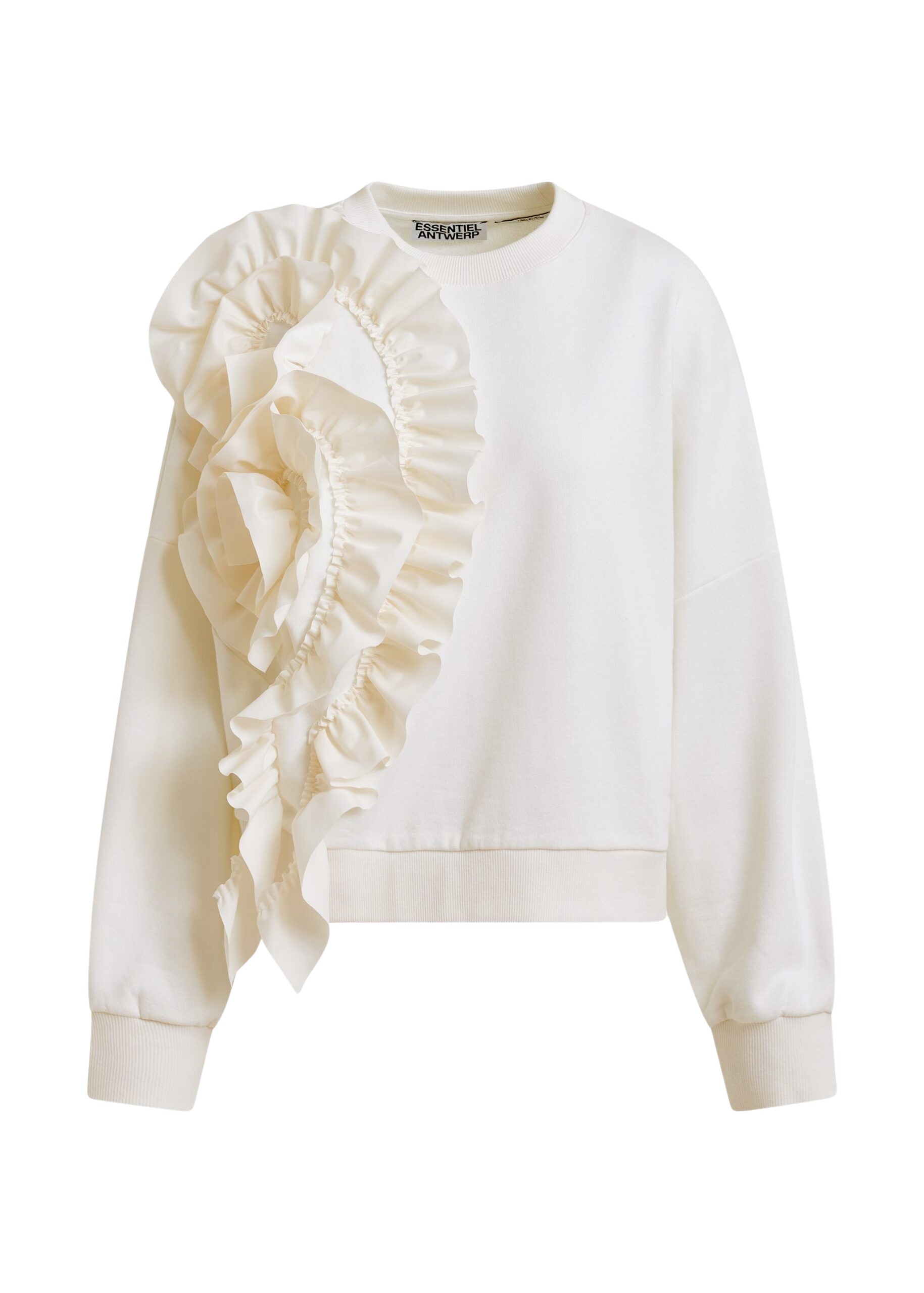 Essentiel Antwerp White cotton-blend sweatshirt with ruffle details Top