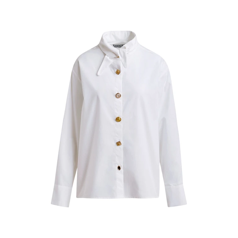 Essentiel Antwerp White cotton shirt with elongated collar and mismatched buttons - Essentiel Antwerp Shirts - Colorful Belgian Design - Shop at Luxury Shoes 