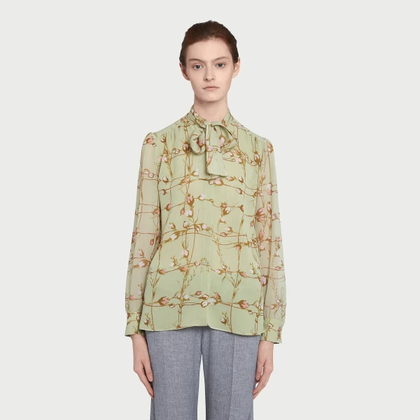 Giambattista Valli Wild Flowers Green Silk Blouse - Giambattista Valli Tops - Romantic Couture - Shop at Luxury Shoes 