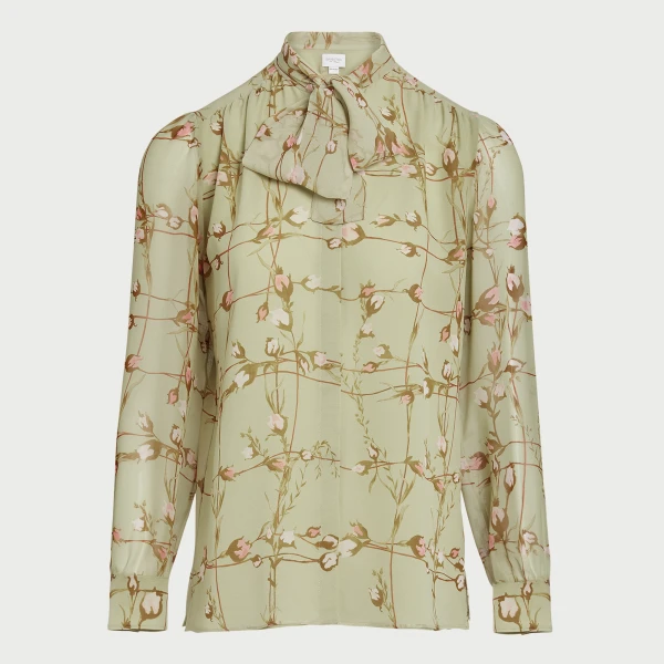 Giambattista Valli Wild Flowers Green Silk Blouse - Giambattista Valli Tops - Romantic Couture - Shop at Luxury Shoes 