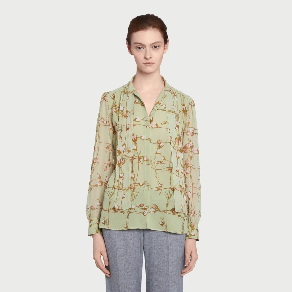 Giambattista Valli Wild Flowers Green Silk Blouse - Giambattista Valli Tops - Romantic Couture - Shop at Luxury Shoes 