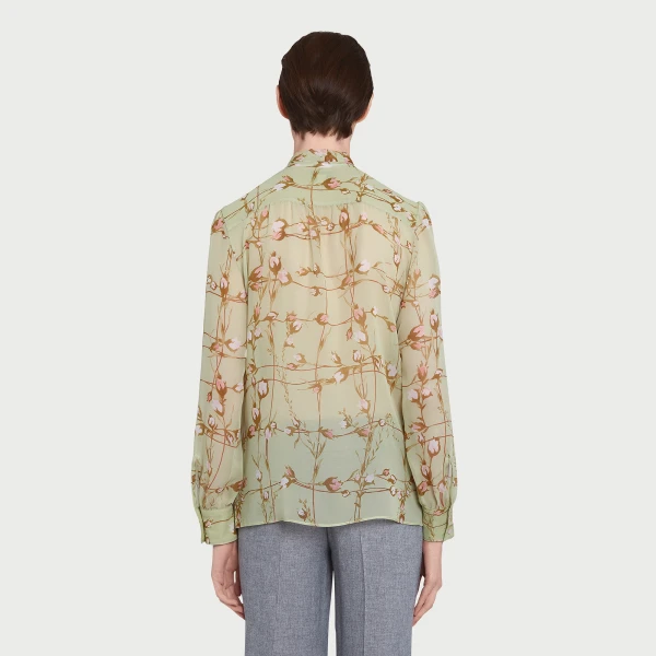 Giambattista Valli Wild Flowers Green Silk Blouse - Giambattista Valli Tops - Romantic Couture - Shop at Luxury Shoes 
