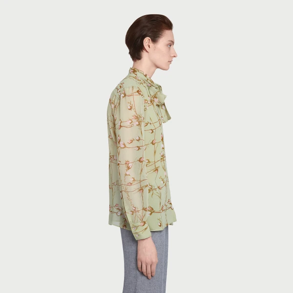 Giambattista Valli Wild Flowers Green Silk Blouse - Giambattista Valli Tops - Romantic Couture - Shop at Luxury Shoes 