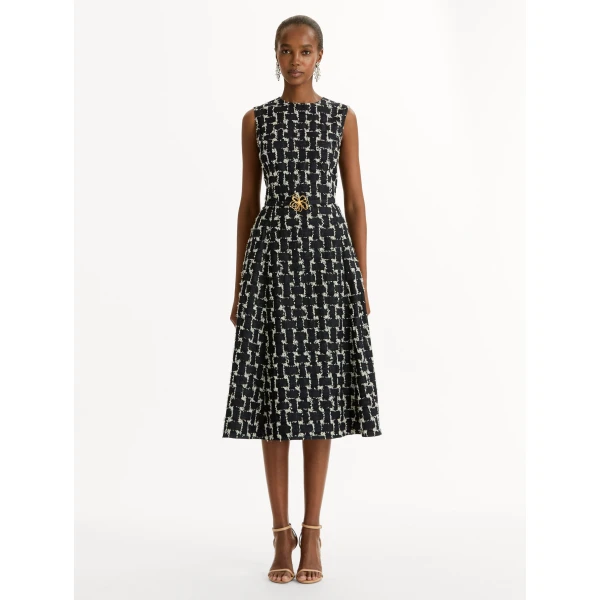 Oscar de la Renta Woven Denim Jacquard Midi Dress - Oscar de la Renta Dresses - American Couture - Shop at Luxury Shoes 