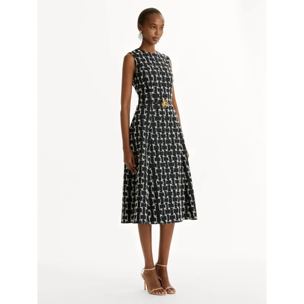 Oscar de la Renta Woven Denim Jacquard Midi Dress - Oscar de la Renta Dresses - American Couture - Shop at Luxury Shoes 