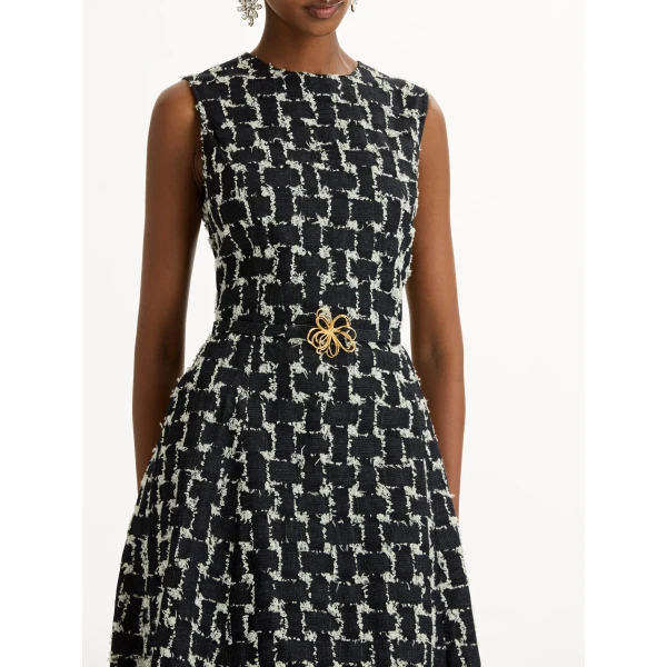 Oscar de la Renta Woven Denim Jacquard Midi Dress - Oscar de la Renta Dresses - American Couture - Shop at Luxury Shoes 