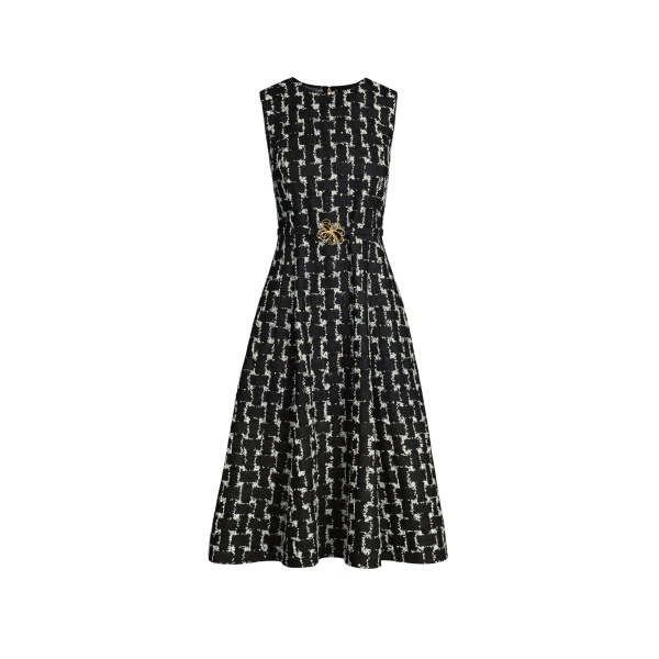 Oscar de la Renta Woven Denim Jacquard Midi Dress - Oscar de la Renta Dresses - American Couture - Shop at Luxury Shoes 