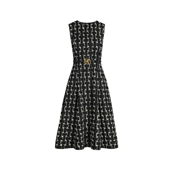 Oscar de la Renta Woven Denim Jacquard Midi Dress - Oscar de la Renta Dresses - American Couture - Shop at Luxury Shoes 