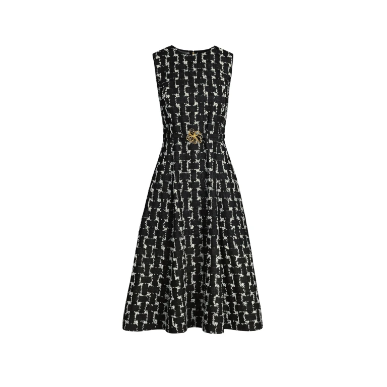 Oscar de la Renta Woven Denim Jacquard Midi Dress - Oscar de la Renta Dresses - American Couture - Shop at Luxury Shoes 