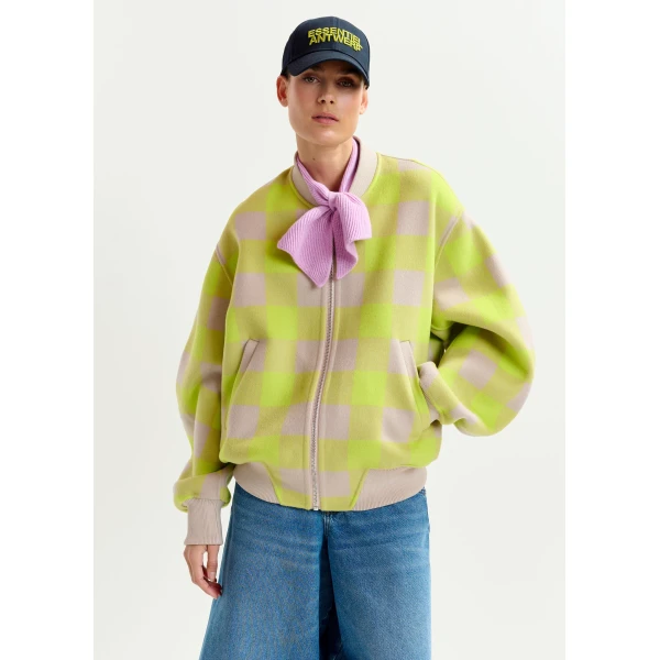 Essentiel Antwerp Yellow and beige checked wool bomber jacket - Essentiel Antwerp Jackets - Colorful Belgian Design - Shop at Luxury Shoes 