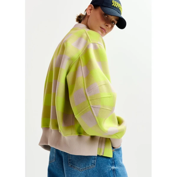 Essentiel Antwerp Yellow and beige checked wool bomber jacket - Essentiel Antwerp Jackets - Colorful Belgian Design - Shop at Luxury Shoes 