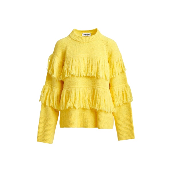 Essentiel Antwerp Yellow sweater with fringe details - Essentiel Antwerp Knitwear - Colorful Belgian Design - Shop at Luxury Shoes 