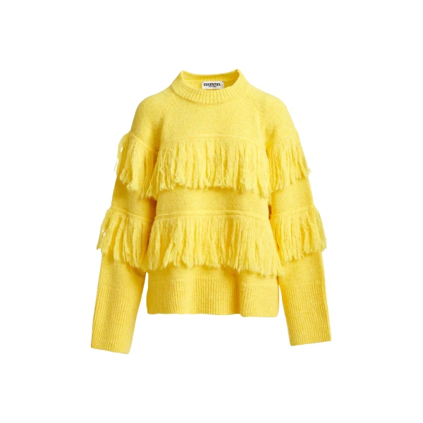 Essentiel Antwerp Yellow sweater with fringe details - Essentiel Antwerp Knitwear - Colorful Belgian Design - Shop at Luxury Shoes 