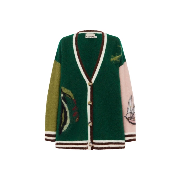 Alemais Toucan Tango Cardigan Sustainable Knitwear with Alemais print -  Luxury Handbags Australian Designer