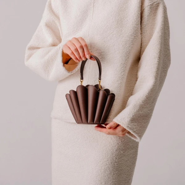 Mlouye Micro Seashell - Latte Bag a Architectural Leather Handbag in Brown at  Luxury Handbags Luxury