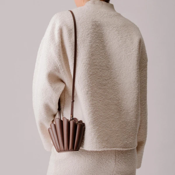 Mlouye Micro Seashell - Latte Bag a Architectural Leather Handbag in Brown at  Luxury Handbags Luxury