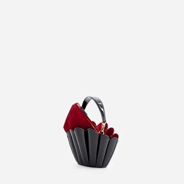 Mlouye Micro Seashell - Patent Black Bag a Architectural Leather Handbag in Black at  Luxury Handbags Luxury
