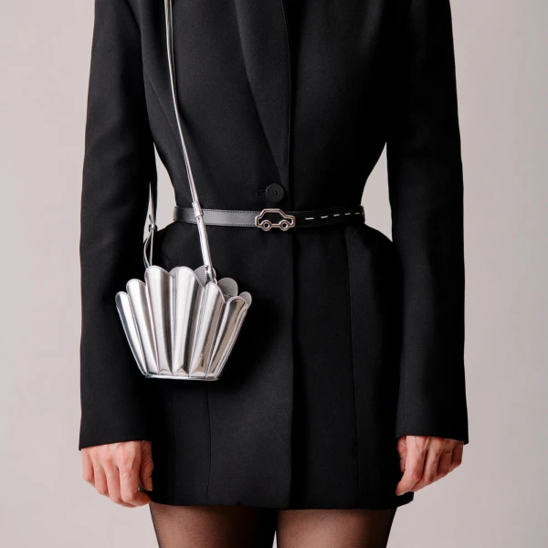 Mlouye Micro Seashell - Mirror Bag a Architectural Leather Handbag in Silver at  Luxury Handbags Luxury
