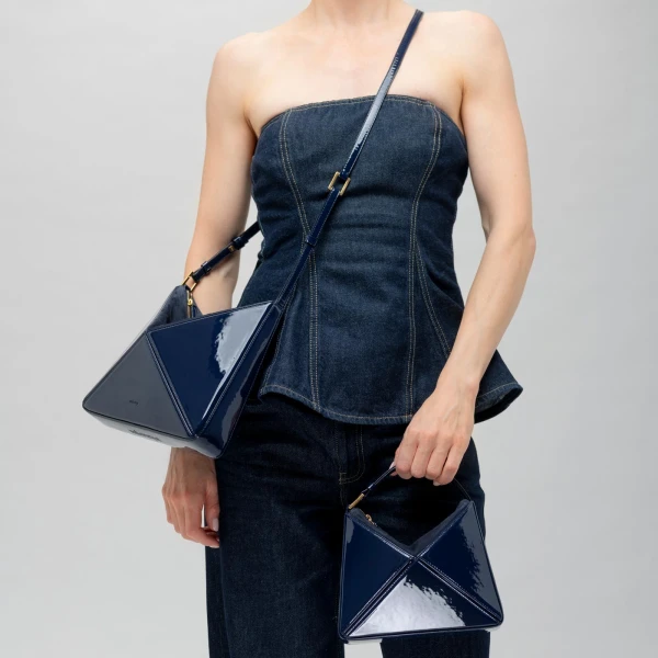 Mlouye Mini Flex Bag - Patent Navy Bag a Architectural Leather Handbag in Blue at  Luxury Handbags Luxury