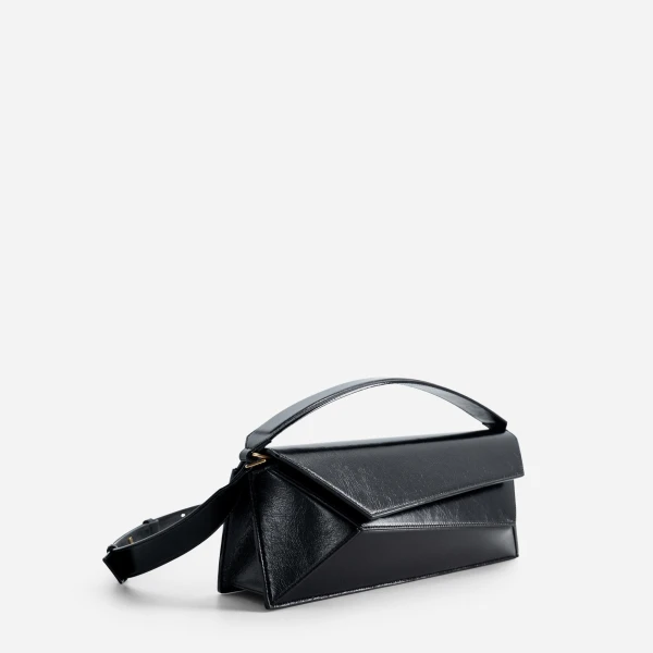Mlouye Naomi Baguette - Crinkled Black Bag a Architectural Leather Handbag in Black at  Luxury Handbags Luxury
