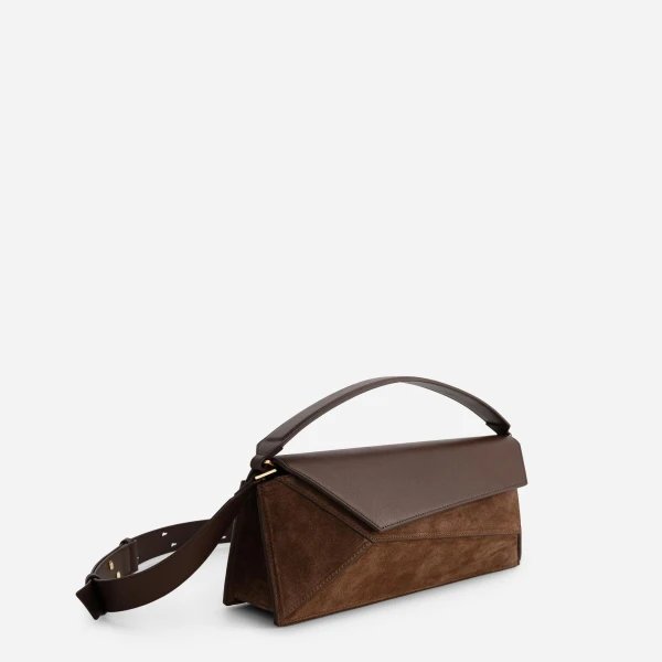Mlouye Naomi Baguette - Suede Espresso Bag a Architectural Leather Handbag in Brown at  Luxury Handbags Luxury