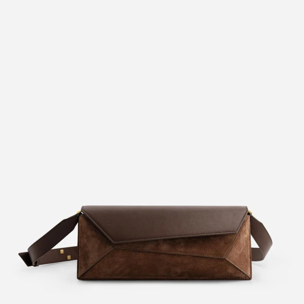 Mlouye Naomi Baguette - Suede Espresso Bag a Architectural Leather Handbag in Brown at  Luxury Handbags Luxury