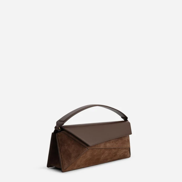 Mlouye Naomi Baguette - Suede Espresso Bag a Architectural Leather Handbag in Brown at  Luxury Handbags Luxury