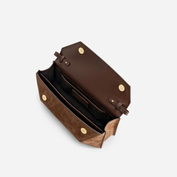Mlouye Naomi Baguette - Suede Espresso Bag a Architectural Leather Handbag in Brown at  Luxury Handbags Luxury