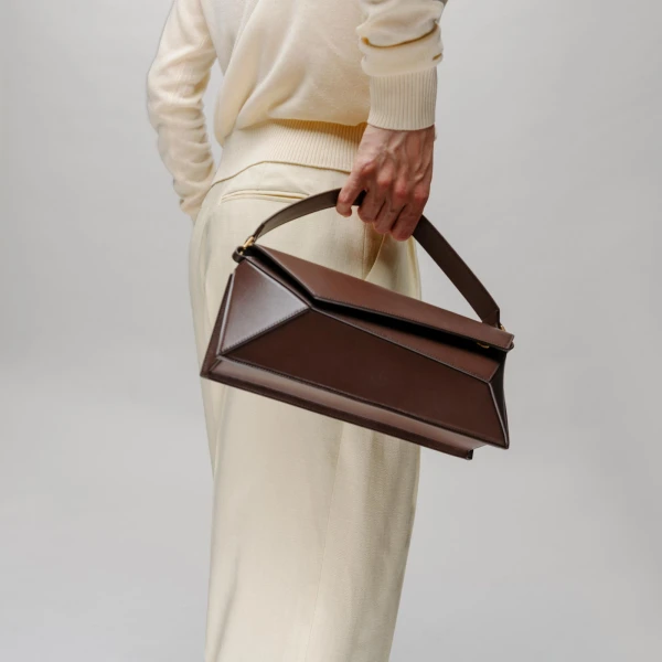 Mlouye Naomi Baguette - Dark Grapes Bag a Architectural Leather Handbag in Brown at  Luxury Handbags Luxury