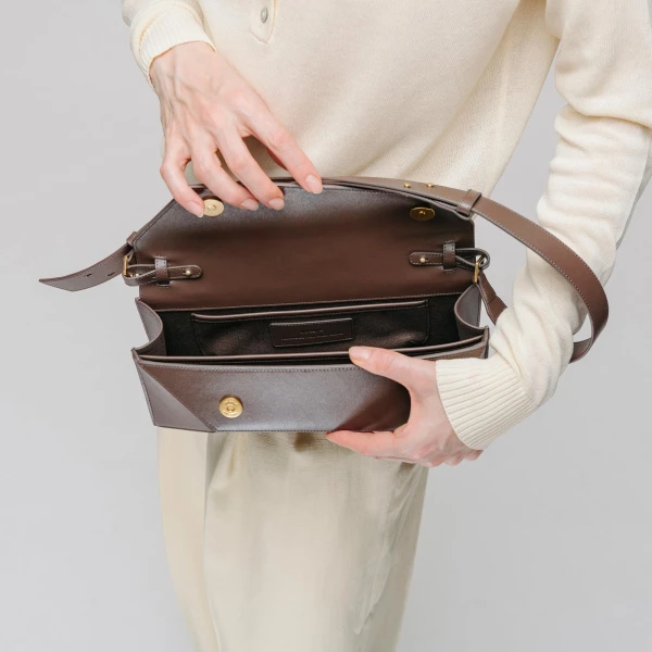 Mlouye Naomi Baguette - Dark Grapes Bag a Architectural Leather Handbag in Brown at  Luxury Handbags Luxury