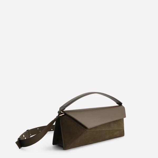 Mlouye Naomi Baguette - Suede Moss Bag a Architectural Leather Handbag in Brown at  Luxury Handbags Luxury