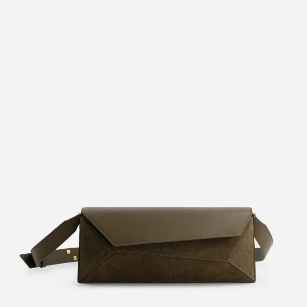 Mlouye Naomi Baguette - Suede Moss Bag a Architectural Leather Handbag in Brown at  Luxury Handbags Luxury