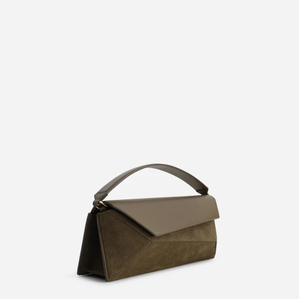 Mlouye Naomi Baguette - Suede Moss Bag a Architectural Leather Handbag in Brown at  Luxury Handbags Luxury