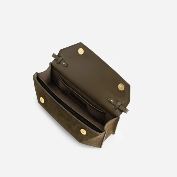 Mlouye Naomi Baguette - Suede Moss Bag a Architectural Leather Handbag in Brown at  Luxury Handbags Luxury