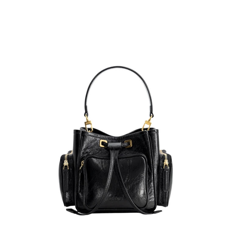Mlouye Quad - Crinkled Black Bag a Architectural Leather Handbag in Black at  Luxury Handbags Luxury