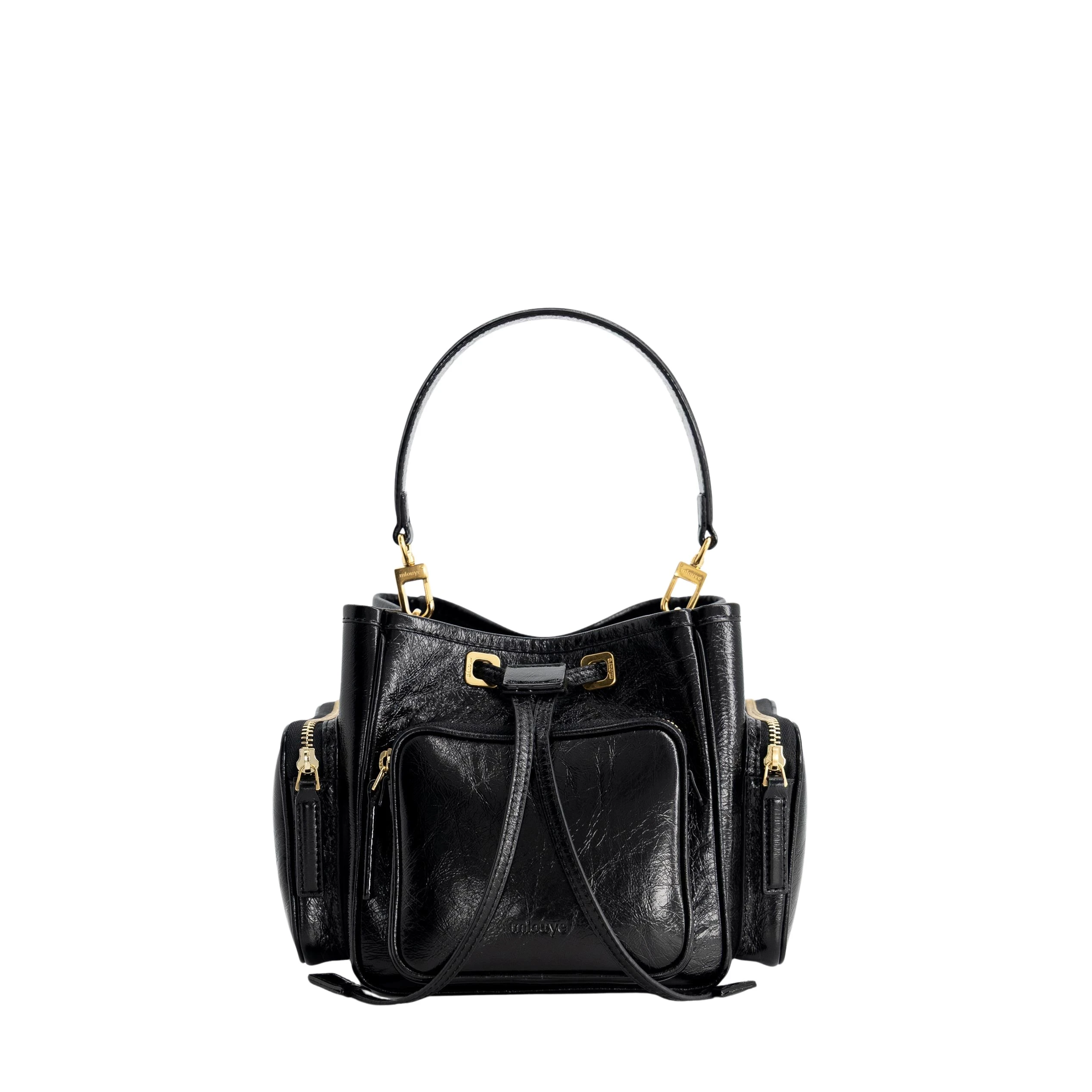 mlouye-Quad-Crinkled-Black-Bags90047_nobg Mlouye Quad - Crinkled Black Bag a Architectural Leather Handbag in Black at Luxury Handbags Luxury