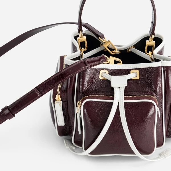 Mlouye Quad - Crinkled Bordeaux & White Bag a Architectural Leather Handbag in Red at  Luxury Handbags Luxury
