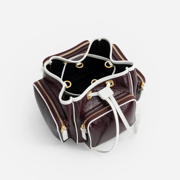 Mlouye Quad - Crinkled Bordeaux & White Bag a Architectural Leather Handbag in Red at  Luxury Handbags Luxury