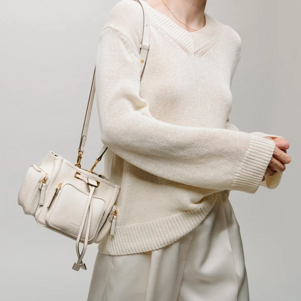 Mlouye Quad - Grained Cream Bag a Architectural Leather Handbag in Ivory at  Luxury Handbags Luxury