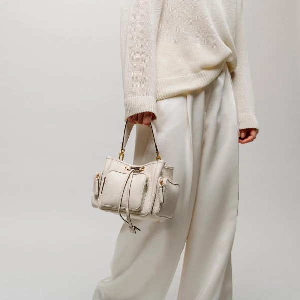 Mlouye Quad - Grained Cream Bag a Architectural Leather Handbag in Ivory at  Luxury Handbags Luxury