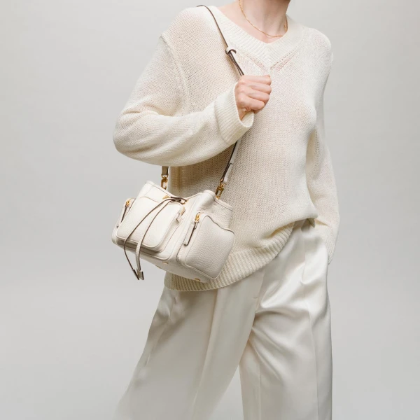 Mlouye Quad - Grained Cream Bag a Architectural Leather Handbag in Ivory at  Luxury Handbags Luxury