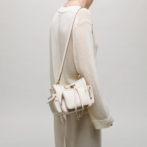 Mlouye Quad - Grained Cream Bag a Architectural Leather Handbag in Ivory at  Luxury Handbags Luxury