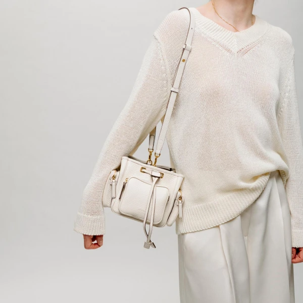 Mlouye Quad - Grained Cream Bag a Architectural Leather Handbag in Ivory at  Luxury Handbags Luxury