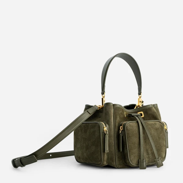 Mlouye Quad - Suede Khaki Bag a Architectural Leather Handbag in Green at  Luxury Handbags Luxury
