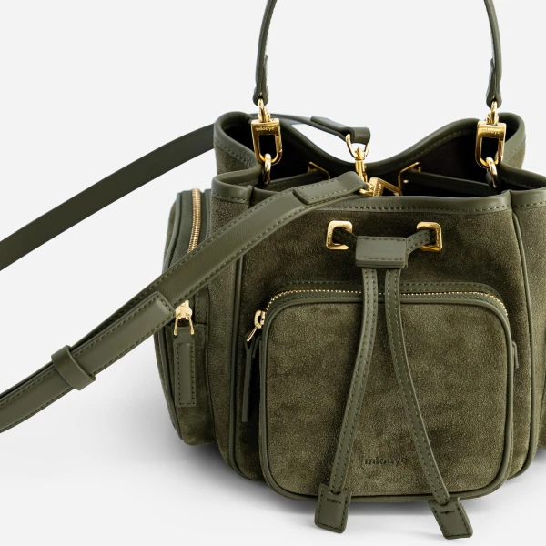 Mlouye Quad - Suede Khaki Bag a Architectural Leather Handbag in Green at  Luxury Handbags Luxury