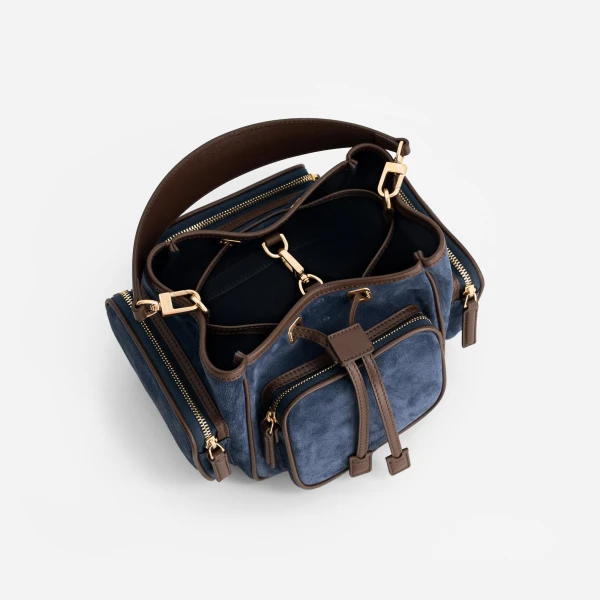 Mlouye Quad - Suede Marine Bag a Architectural Leather Handbag in Blue at  Luxury Handbags Luxury
